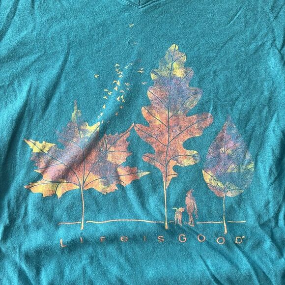 LIFE IS GOOD Fall Dog Walk Long Sleeve V Neck Tee Medium Blue - Picture 2 of 5